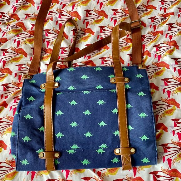 Modcloth Handbags - Modcloth "Camp Director" navy blue messenger bag w/ green stegasaurus pattern